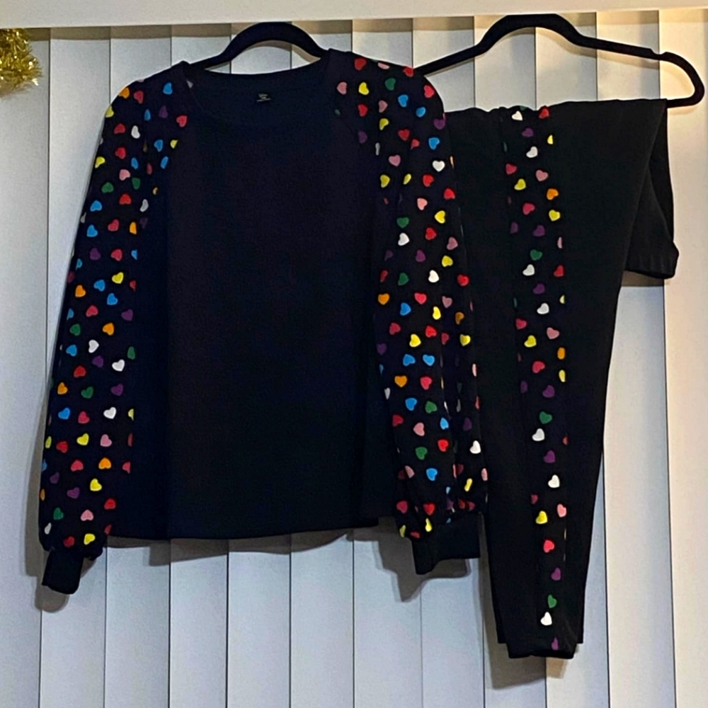Shein Curve XL two-piece colorful hearts long sleeve pants bell